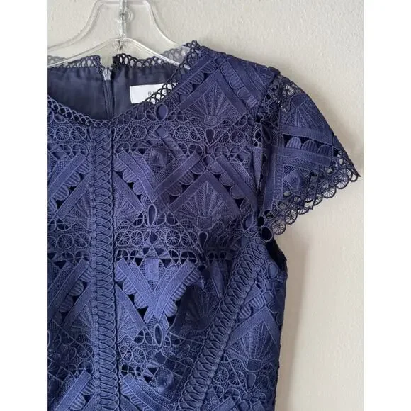REISS Liza Sheath Dress Women’s Size 6 Graphic Lace Navy Blue Cocktail Wedding - Picture 3 of 7